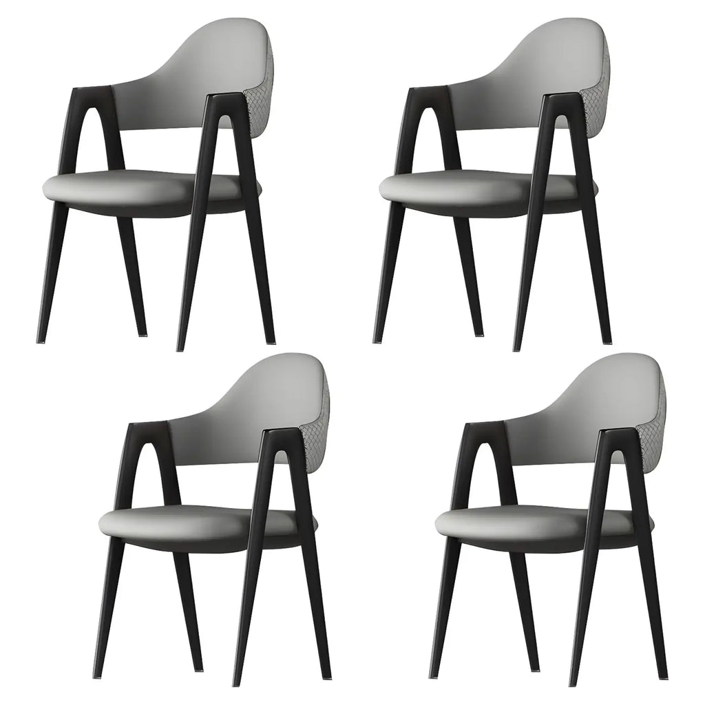 Modern Leather Curved Open Back Arm Dining Chair