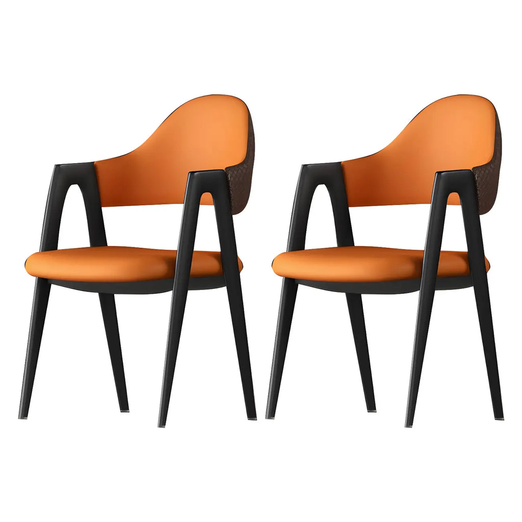 Modern Leather Curved Open Back Arm Dining Chair