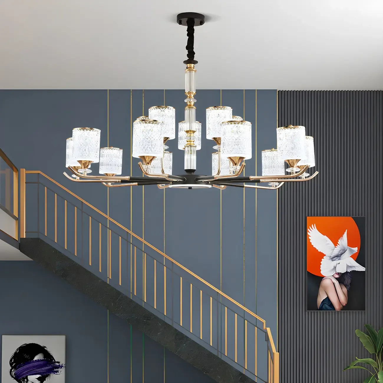 Cylinder Chandelier Light Fixture Vintage Acrylic Pendant Lighting for Restaurant