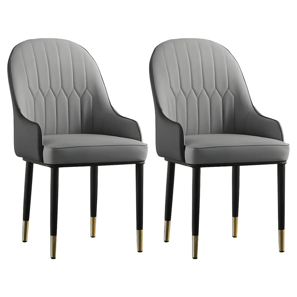 Contemporary Leather Armrest Dining Chair Curved Back