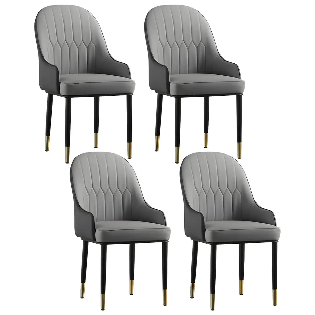 Contemporary Leather Armrest Dining Chair Curved Back
