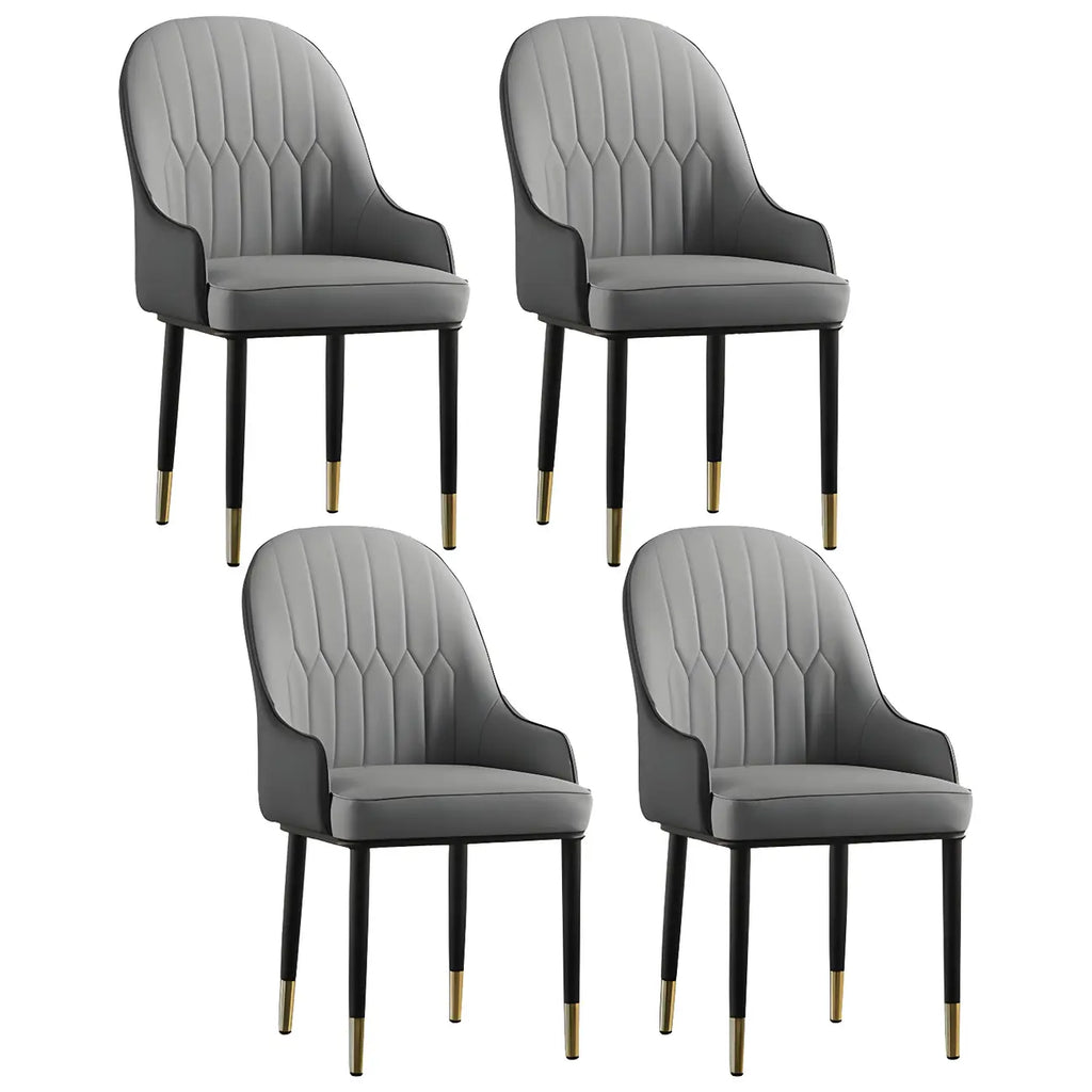 Contemporary Leather Armrest Dining Chair Curved Back