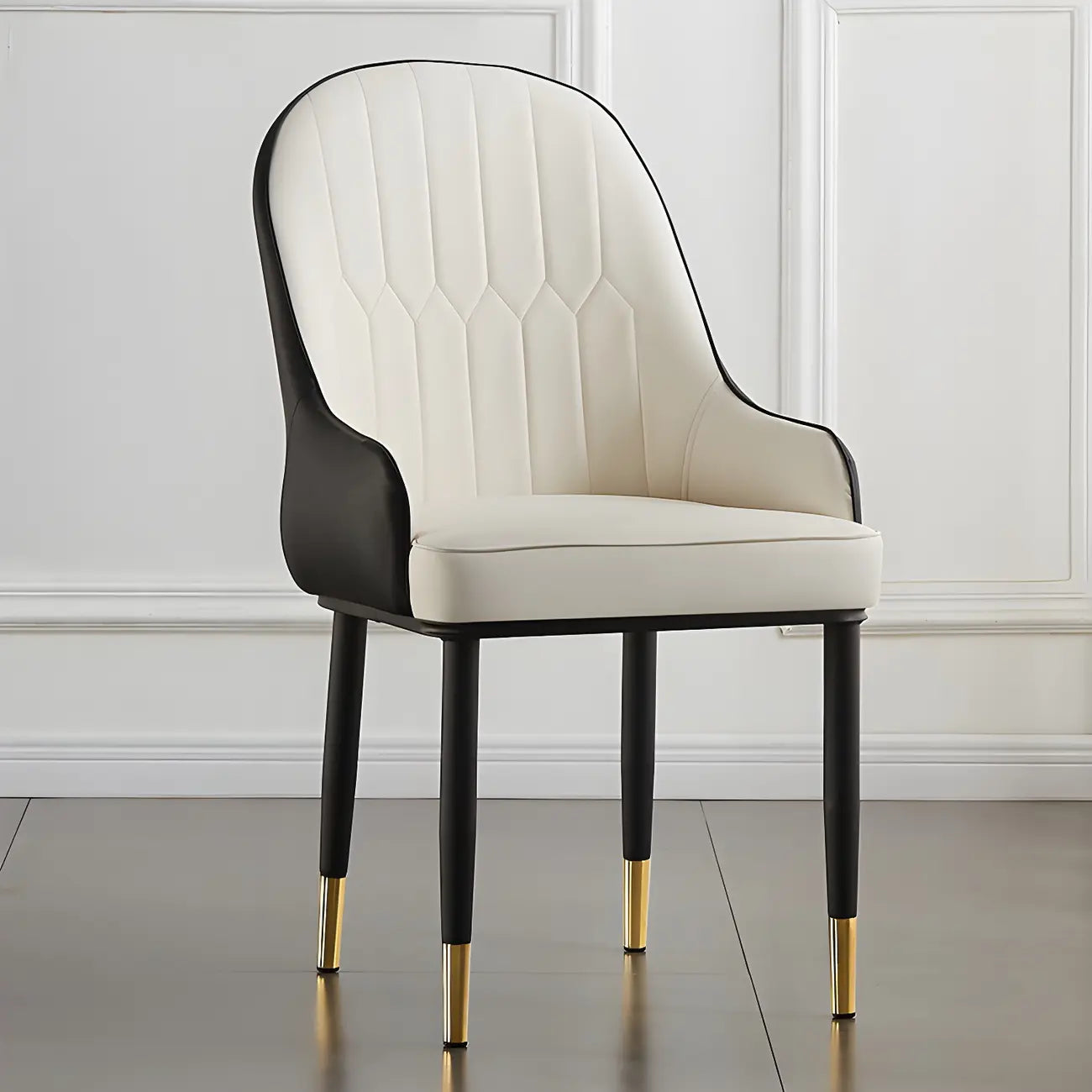 Contemporary Leather Armrest Dining Chair Curved Back