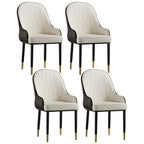 Contemporary Leather Armrest Dining Chair Curved Back