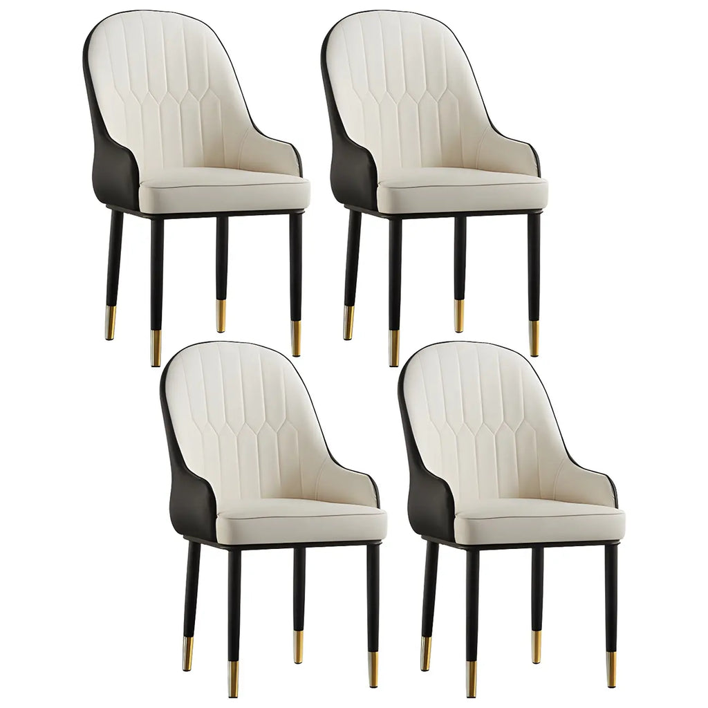 Contemporary Leather Armrest Dining Chair Curved Back