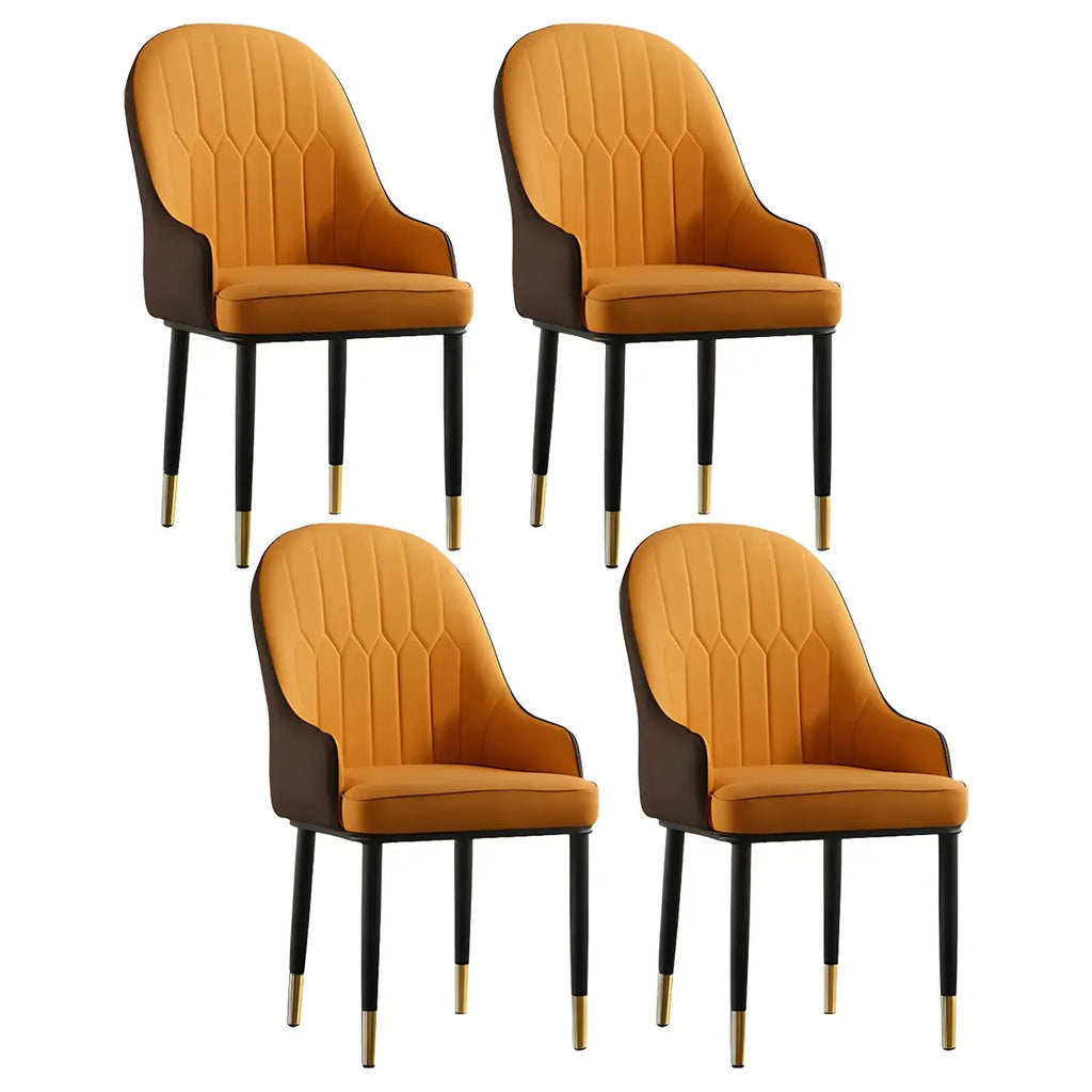 Contemporary Leather Armrest Dining Chair Curved Back