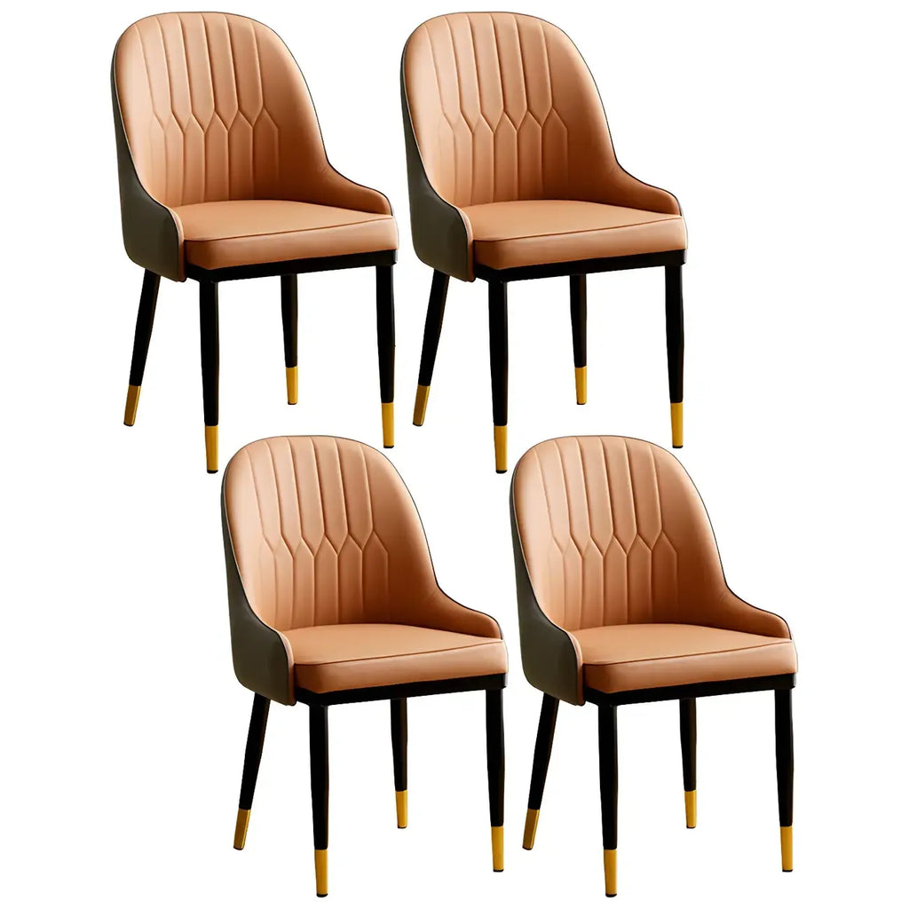 Contemporary Leather Armrest Dining Chair Curved Back