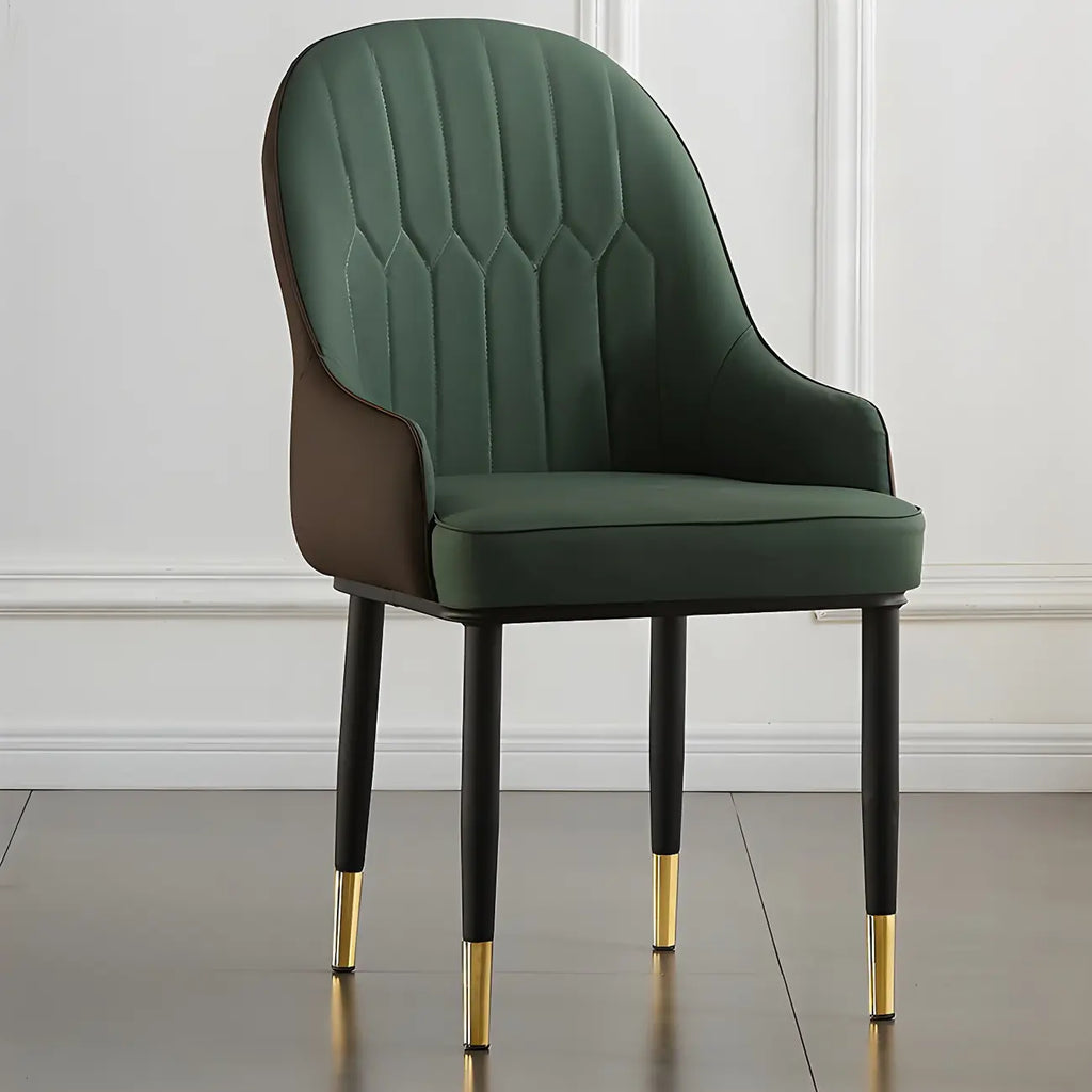 Contemporary Leather Armrest Dining Chair Curved Back