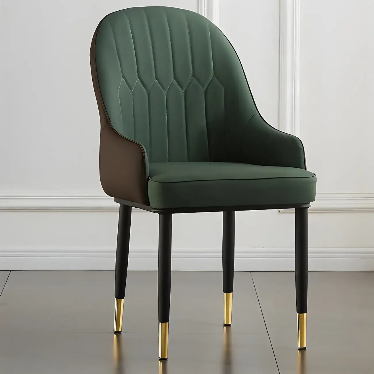 Contemporary Leather Armrest Dining Chair Curved Back