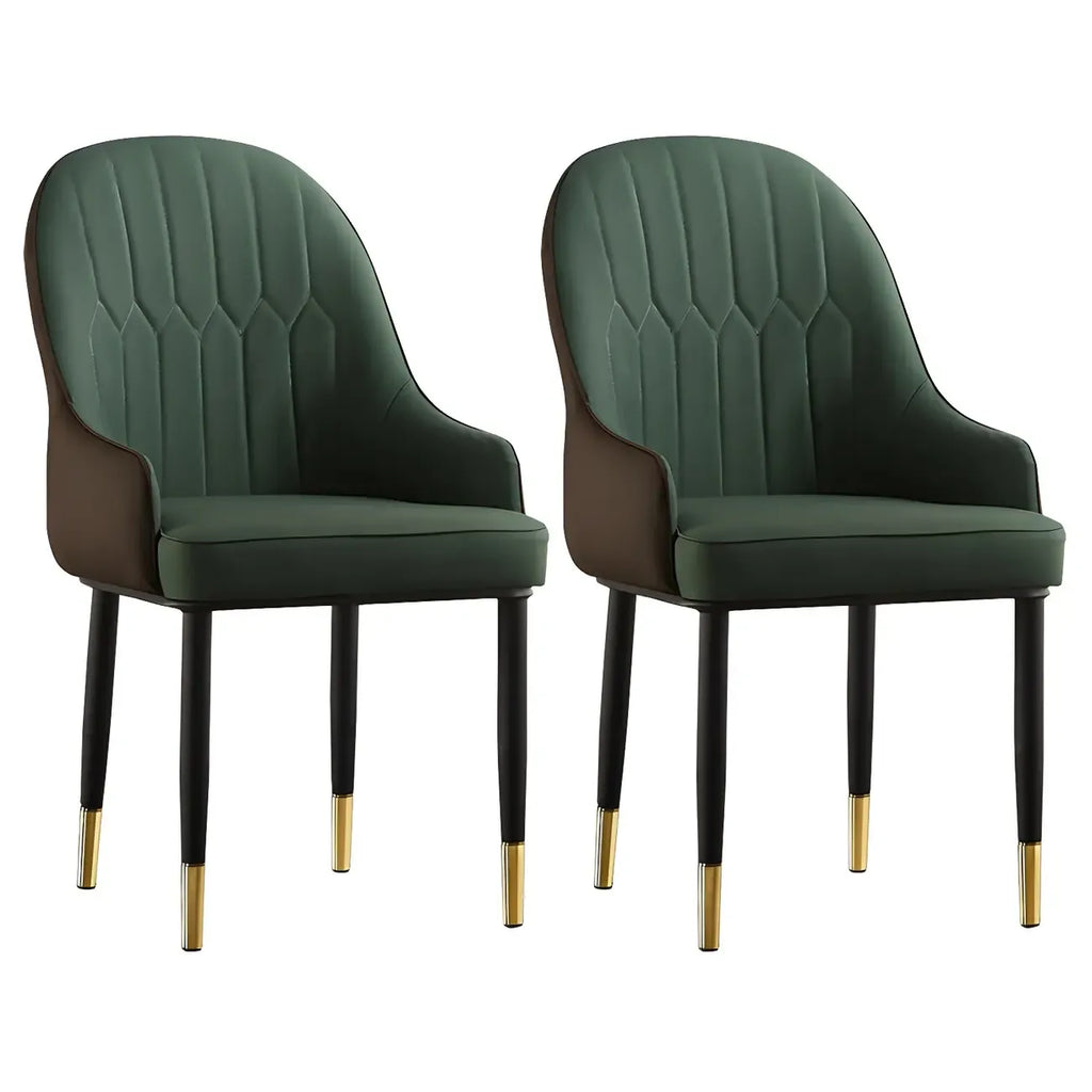 Contemporary Leather Armrest Dining Chair Curved Back