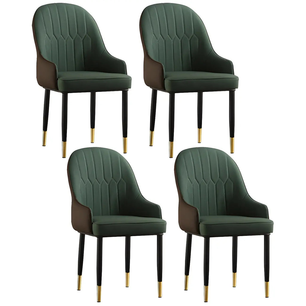 Contemporary Leather Armrest Dining Chair Curved Back