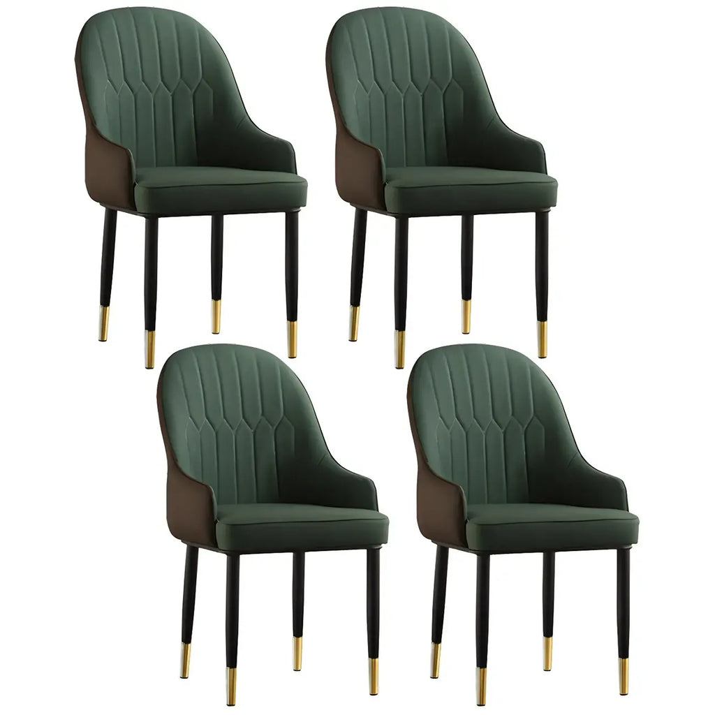 Contemporary Leather Armrest Dining Chair Curved Back