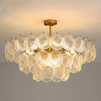 Adjustable Elegant Gold Unique Layered Scallop Glass Chandelier
