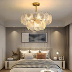 Adjustable Elegant Gold Unique Layered Scallop Glass Chandelier
