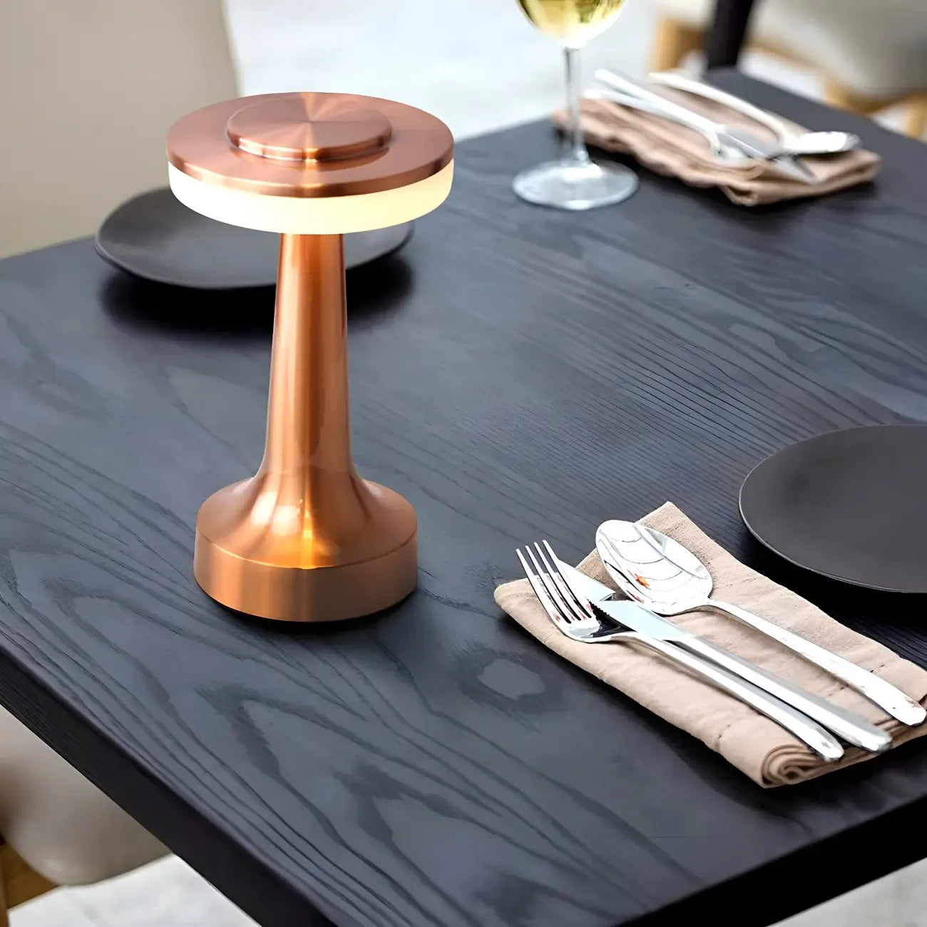 Modern Simple Touching Gold Metal LED Drum Shade Table Lamp