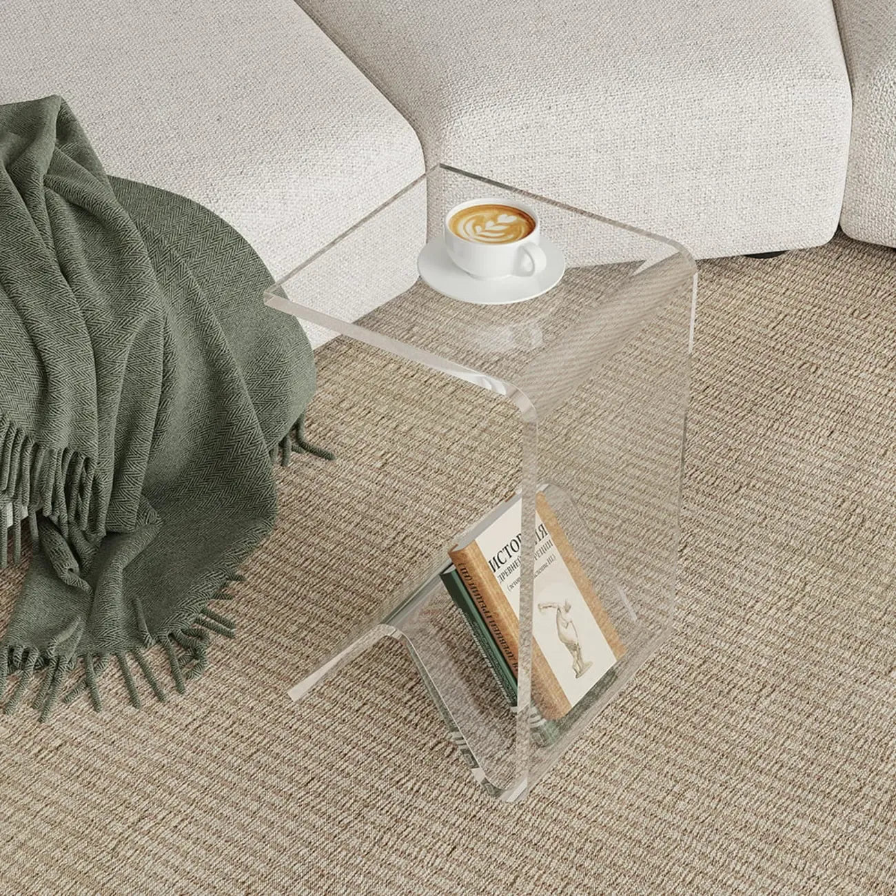 Abstract Acrylic C-shaped End Table in Black/Clear