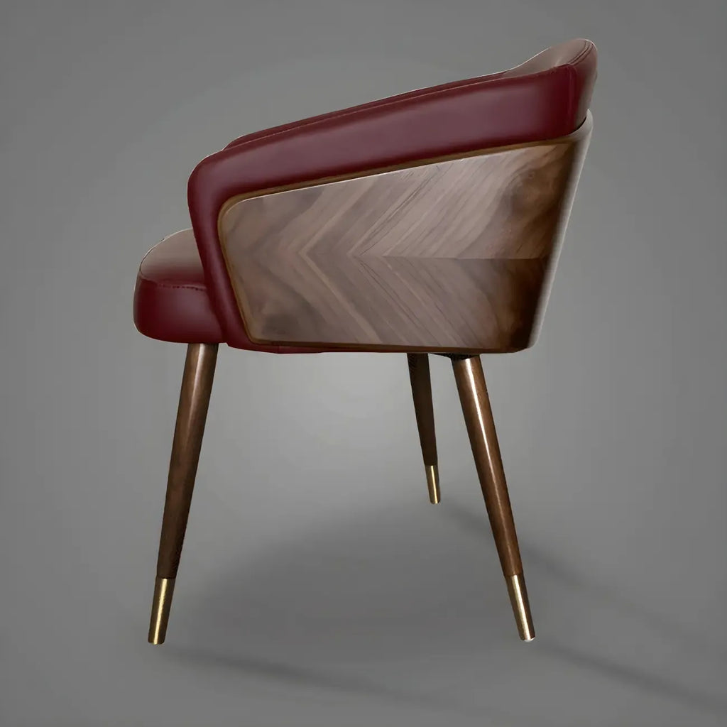 Modern Armrest Faux Leather Wood Dining Chair Low Back