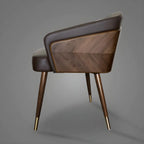 Modern Armrest Faux Leather Wood Dining Chair Low Back