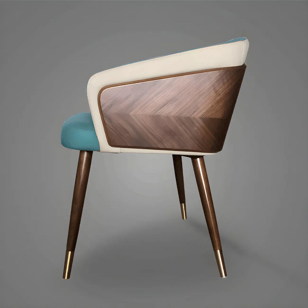Modern Armrest Faux Leather Wood Dining Chair Low Back