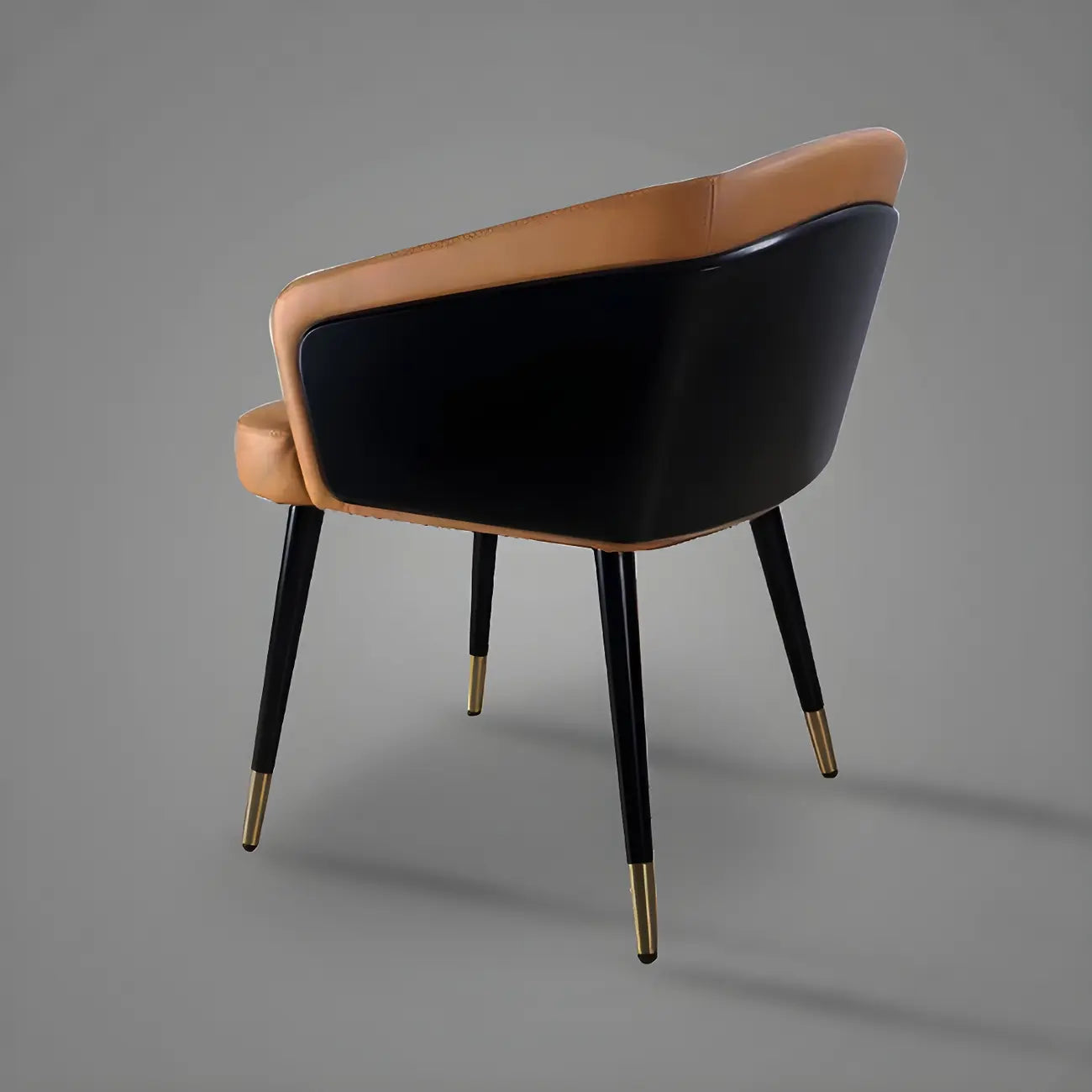 Modern Armrest Faux Leather Wood Dining Chair Low Back