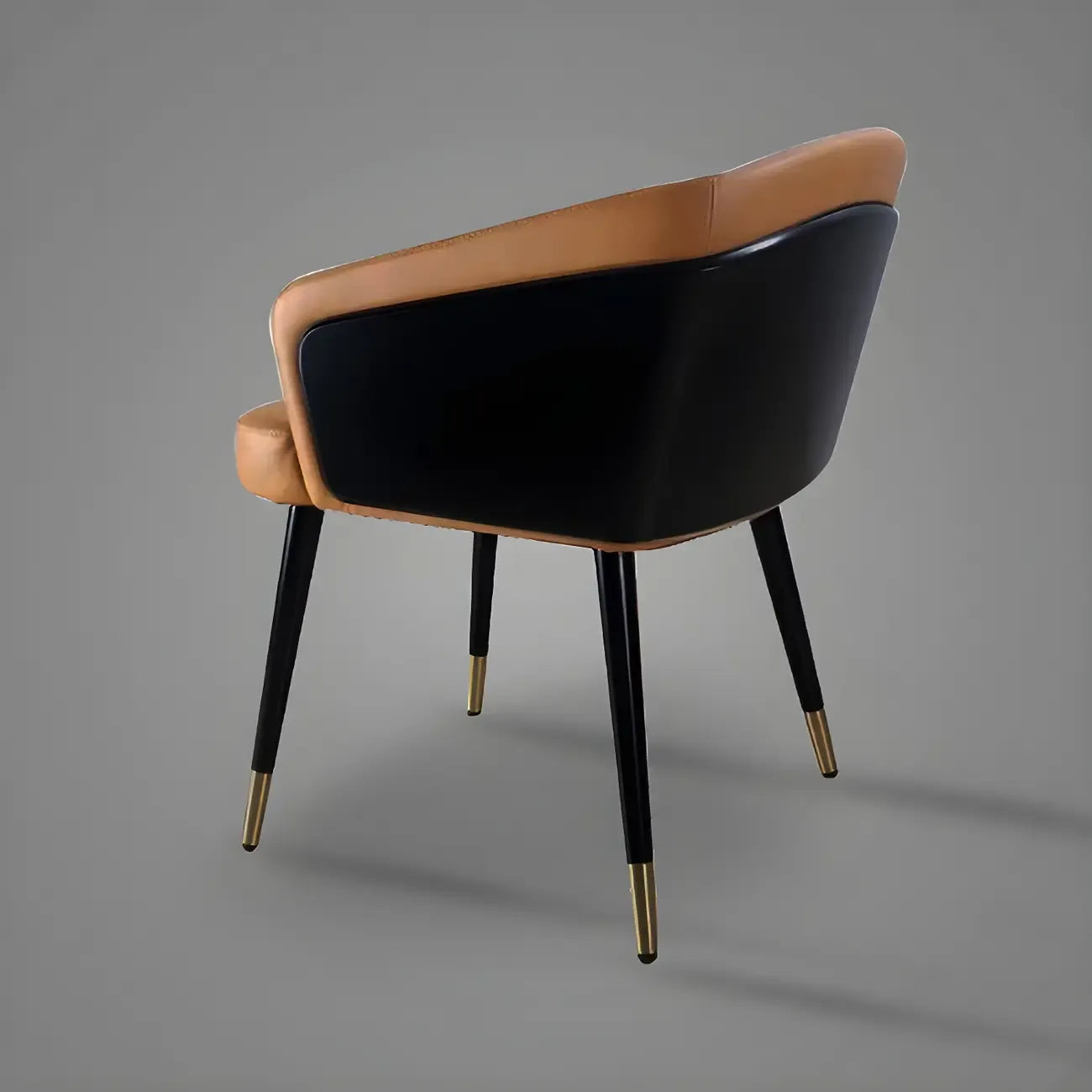 Modern Armrest Faux Leather Wood Dining Chair Low Back