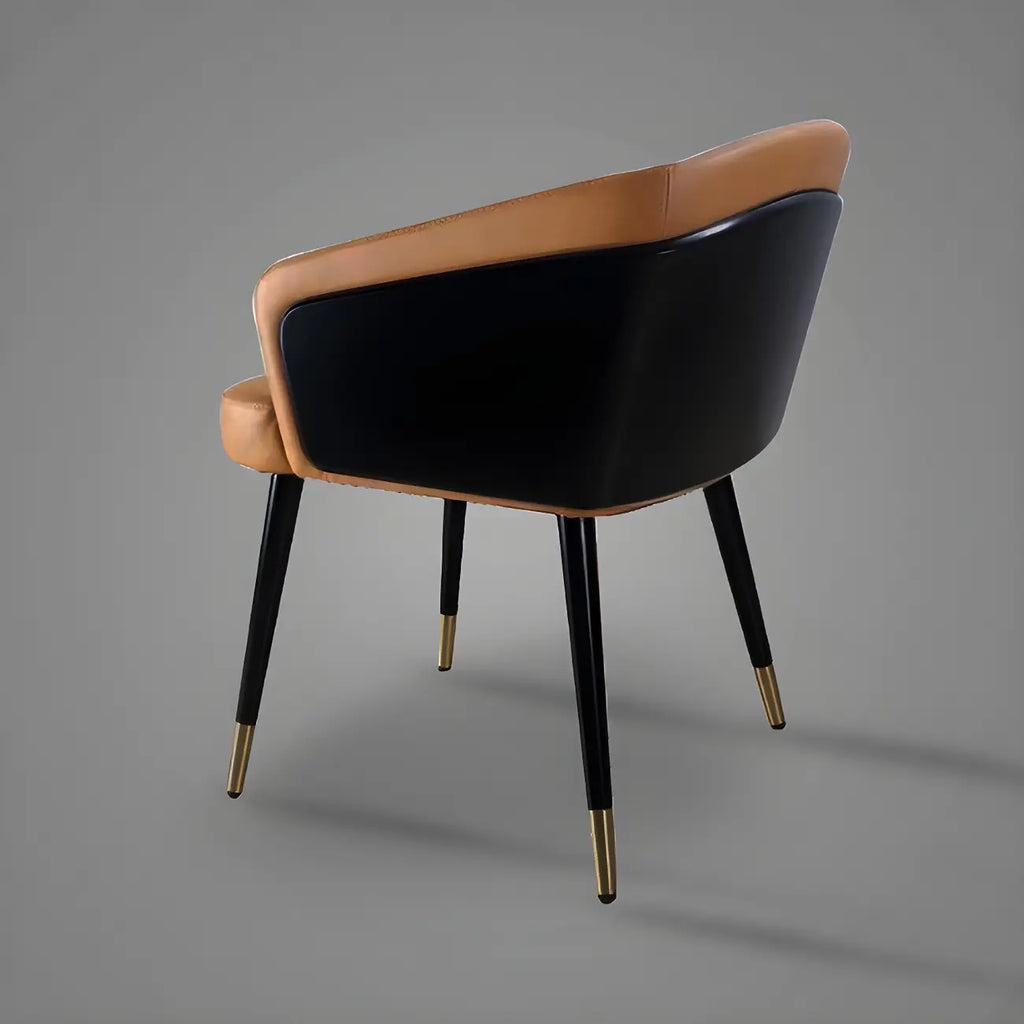 Modern Armrest Faux Leather Wood Dining Chair Low Back
