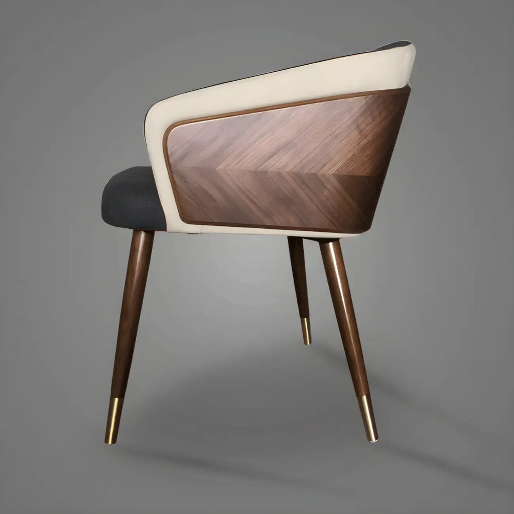 Modern Armrest Faux Leather Wood Dining Chair Low Back
