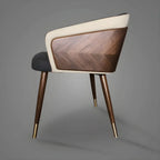 Modern Armrest Faux Leather Wood Dining Chair Low Back