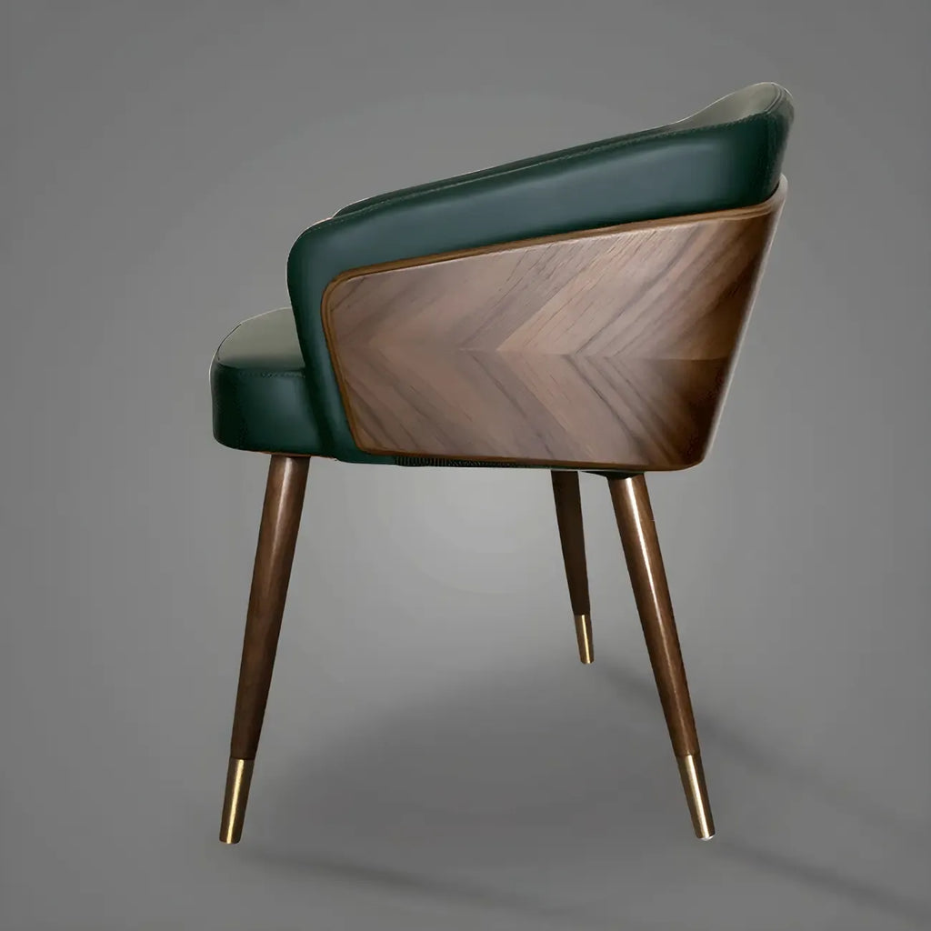 Modern Armrest Faux Leather Wood Dining Chair Low Back