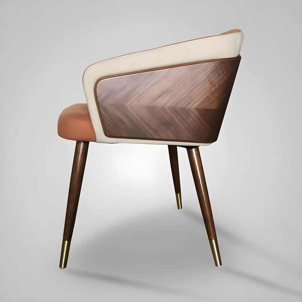 Modern Armrest Faux Leather Wood Dining Chair Low Back