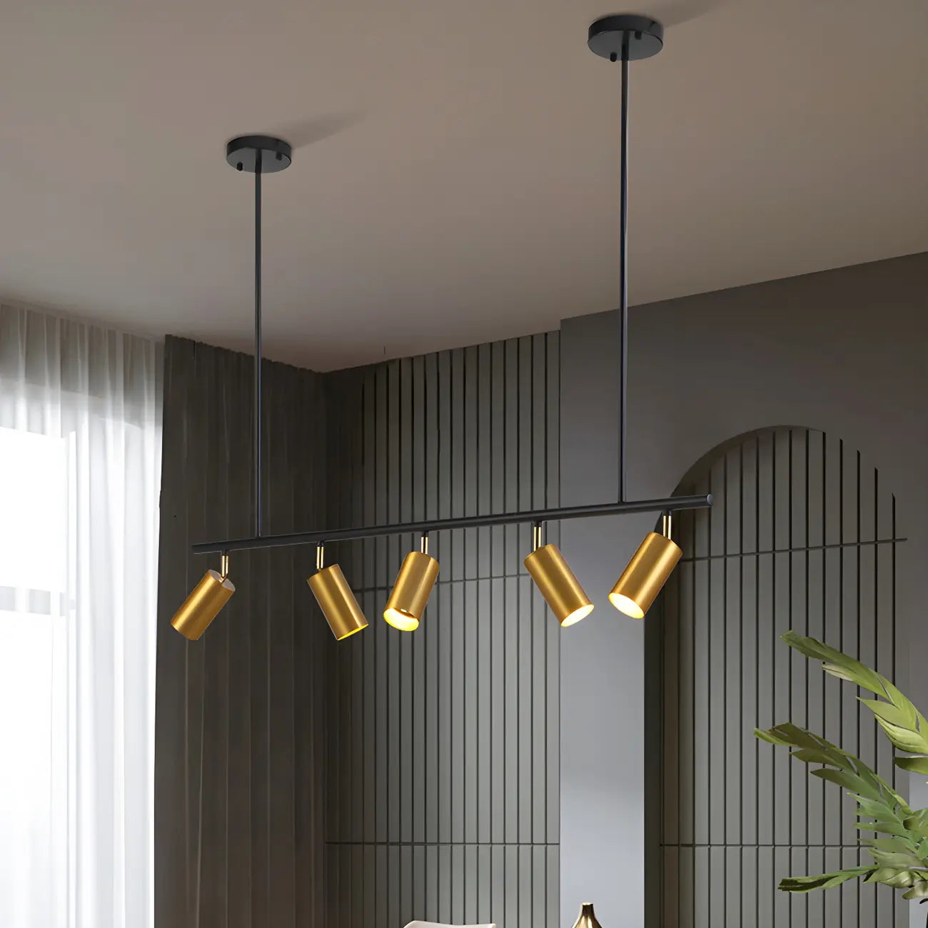 5-Light Modern Black/Gold Metal Cylinder Island Ceiling Light