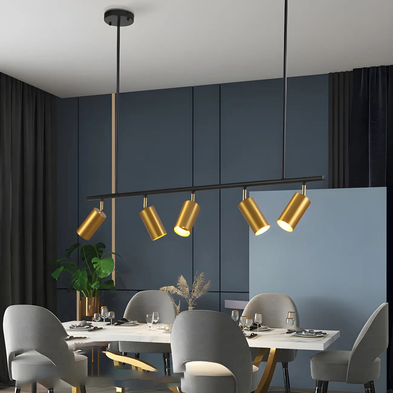 5-Light Modern Black/Gold Metal Cylinder Island Ceiling Light
