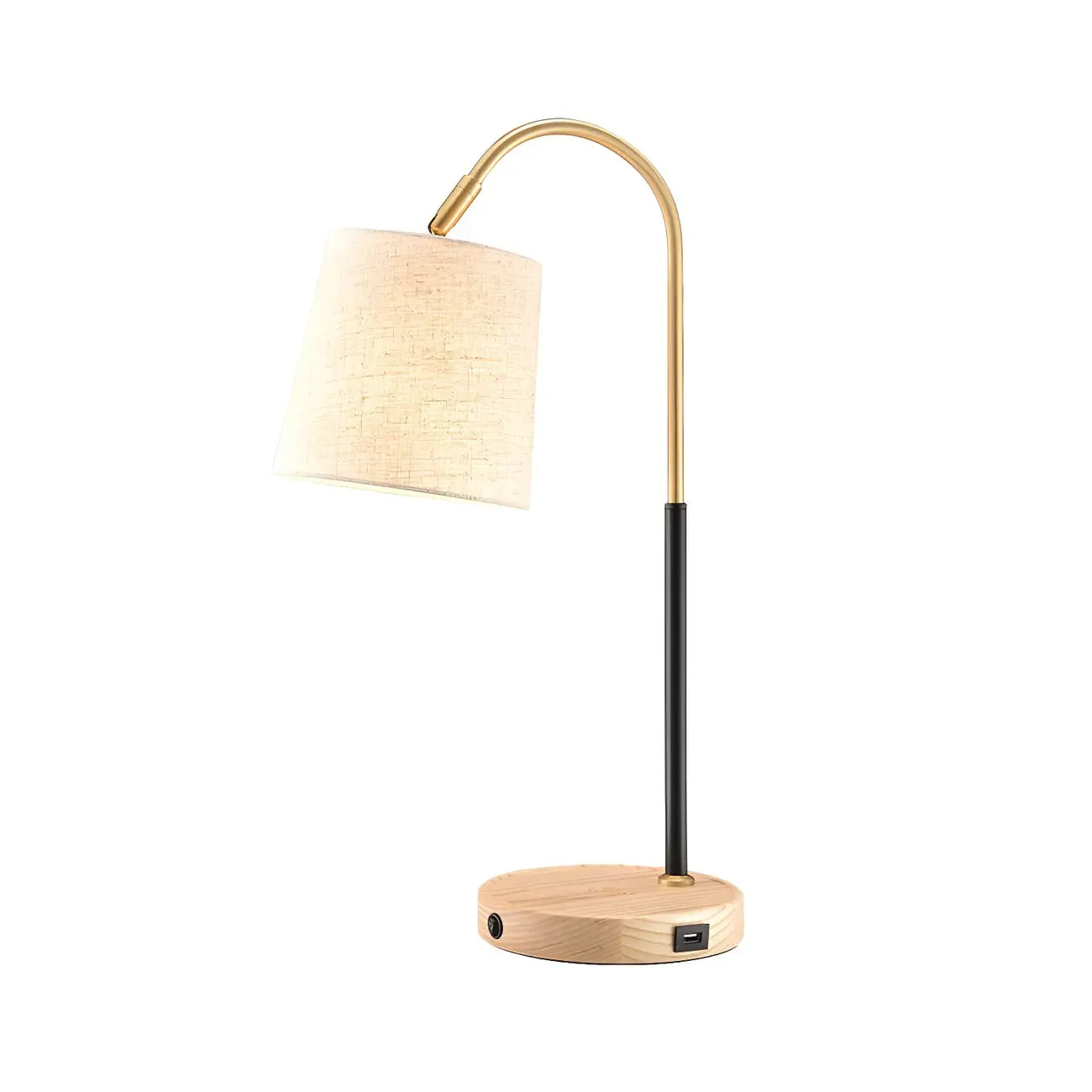 Oriental Arched Wood Fabric Barrel Table Lamp for Bedroom