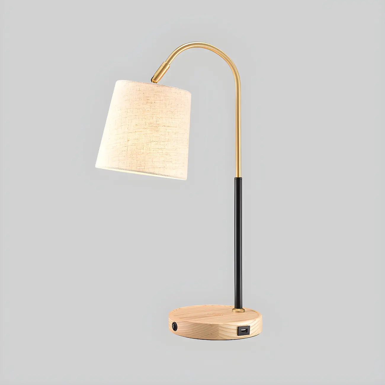 Oriental Arched Wood Fabric Barrel Table Lamp for Bedroom