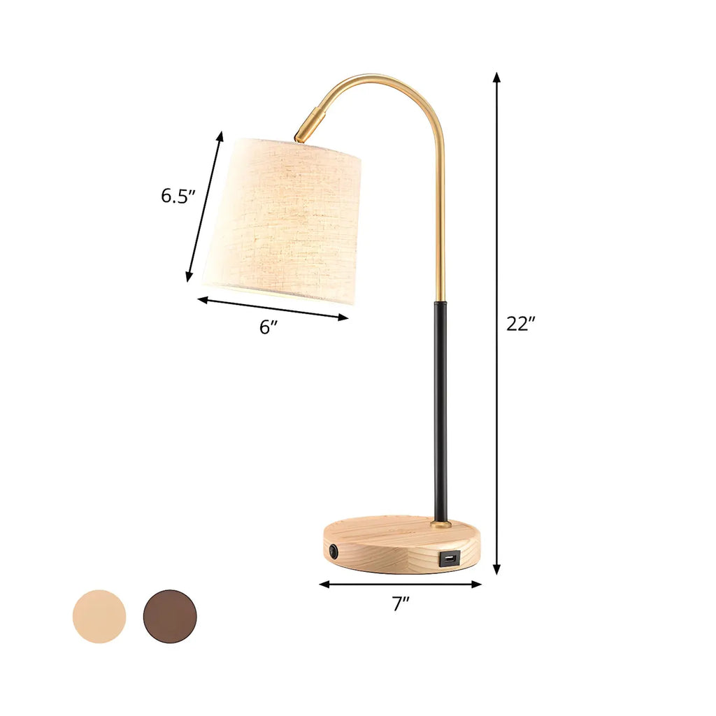 Oriental Arched Wood Fabric Barrel Table Lamp for Bedroom