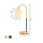 Oriental Arched Wood Fabric Barrel Table Lamp for Bedroom