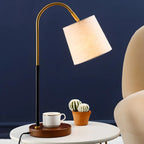 Oriental Arched Wood Fabric Barrel Table Lamp for Bedroom