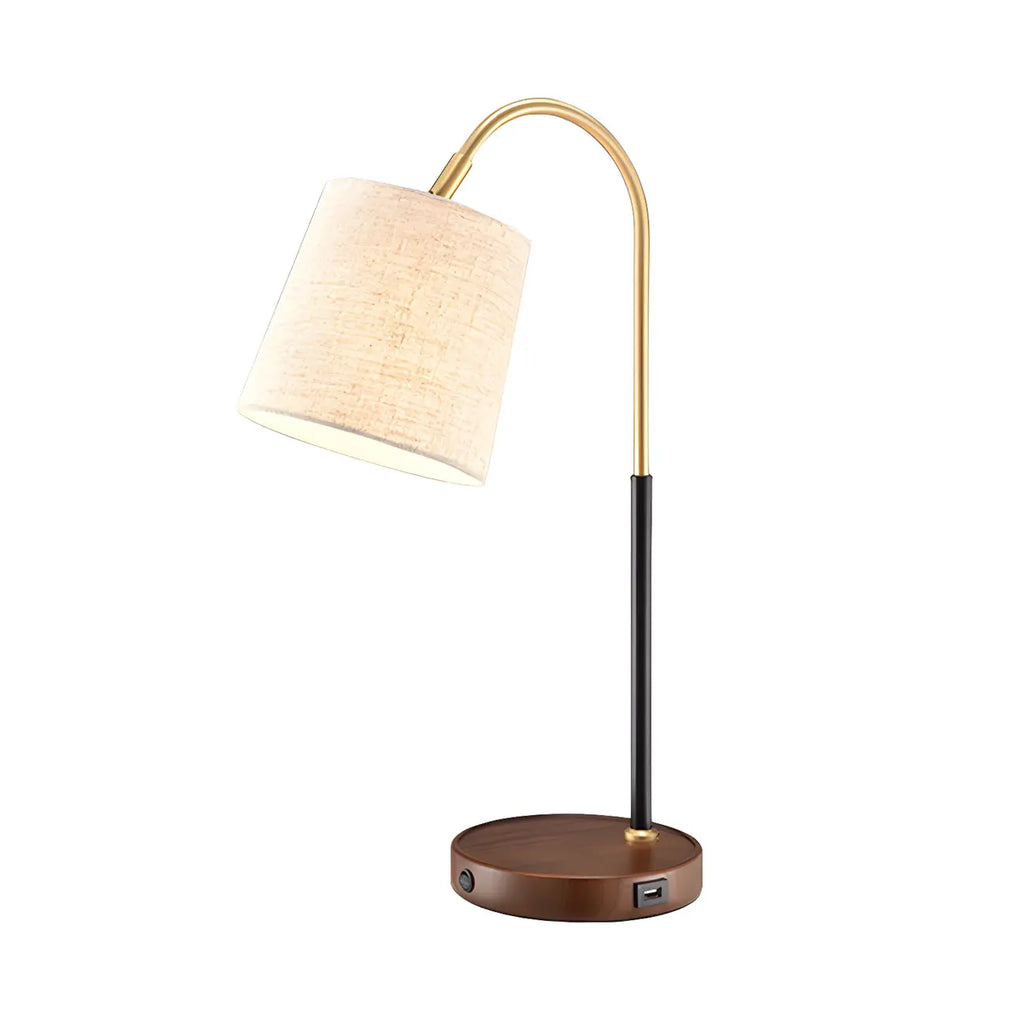 Oriental Arched Wood Fabric Barrel Table Lamp for Bedroom
