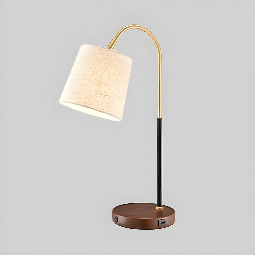 Oriental Arched Wood Fabric Barrel Table Lamp for Bedroom