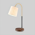 Oriental Arched Wood Fabric Barrel Table Lamp for Bedroom