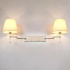 2-Light Silver Swing Arm Fabric Shade Wall Light