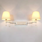 2-Light Silver Swing Arm Fabric Shade Wall Light