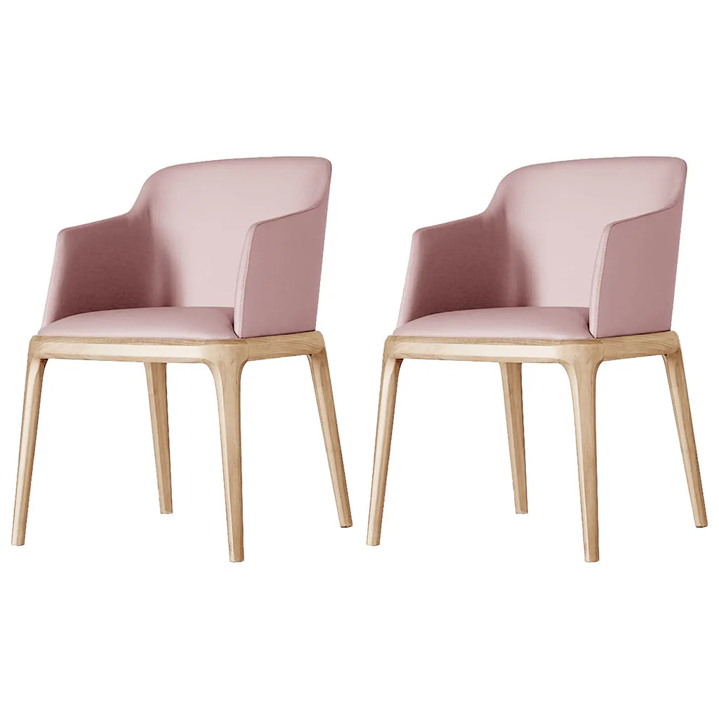 Khaki Leather Wood Legs Armrest Dining Chair