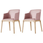 Khaki Leather Wood Legs Armrest Dining Chair