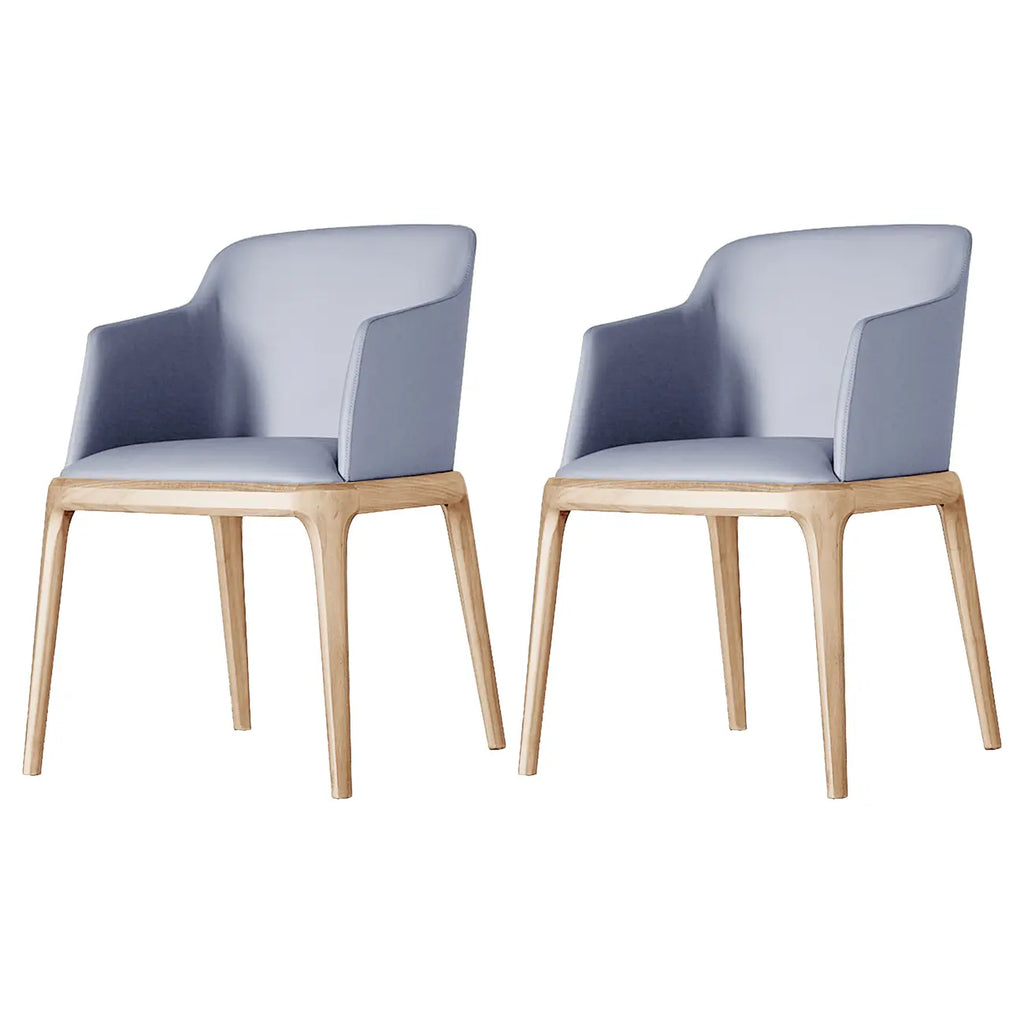 Khaki Leather Wood Legs Armrest Dining Chair