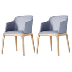 Khaki Leather Wood Legs Armrest Dining Chair