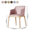 Khaki Leather Wood Legs Armrest Dining Chair