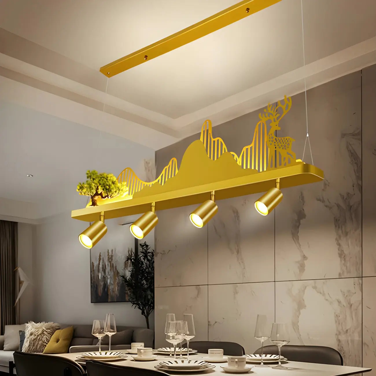 3/4-Light Modern Gold Metal Abstract Island Light