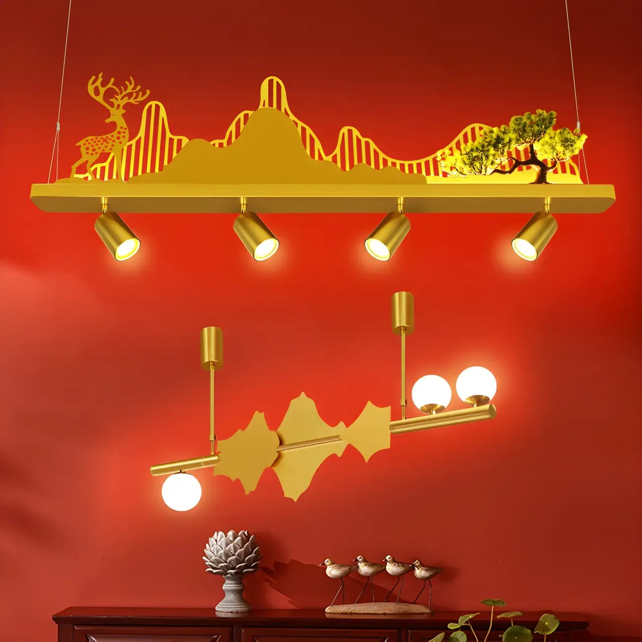 3/4-Light Modern Gold Metal Abstract Island Light