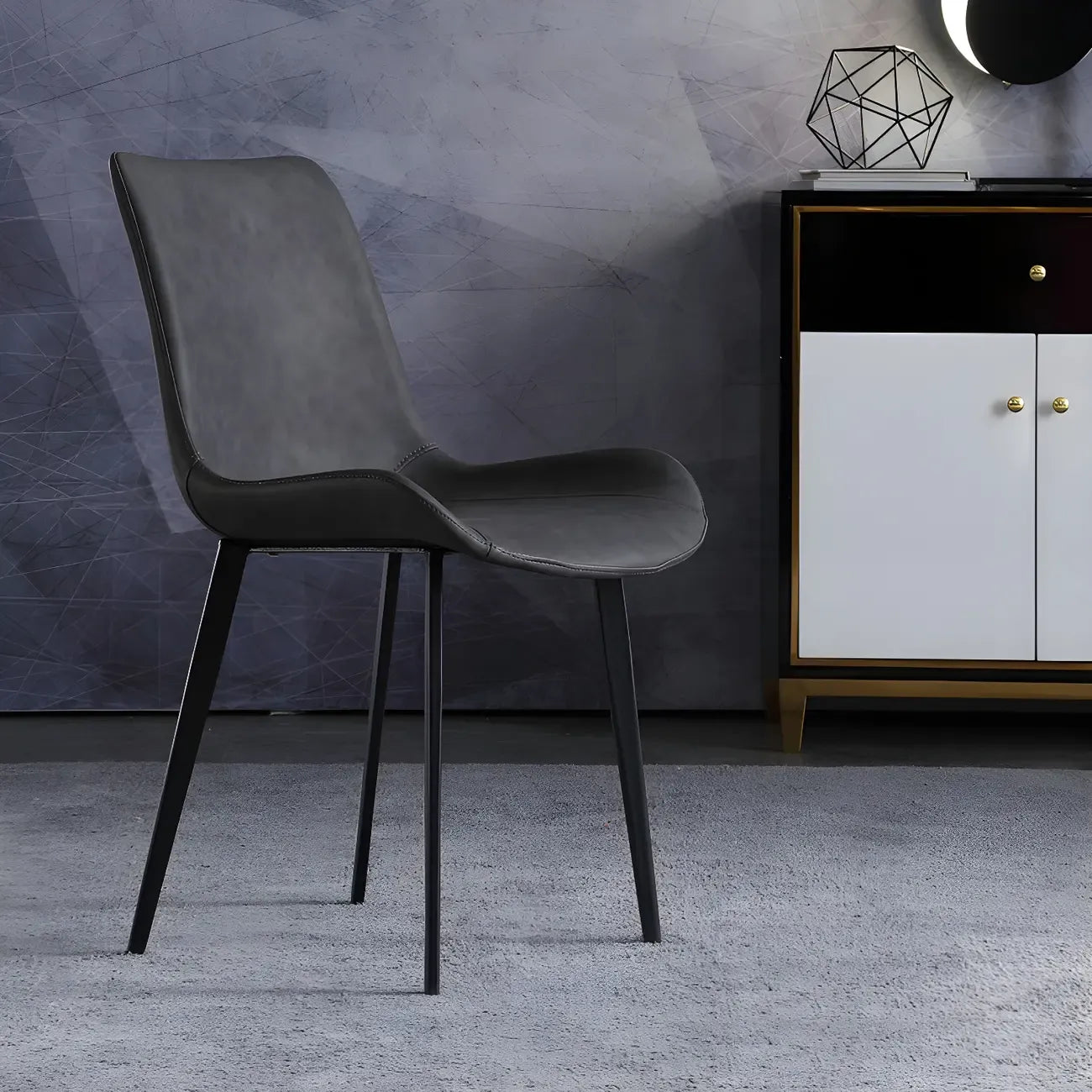 Industrial Modern Dining Chairs Set of 2 with Leather Upholstery